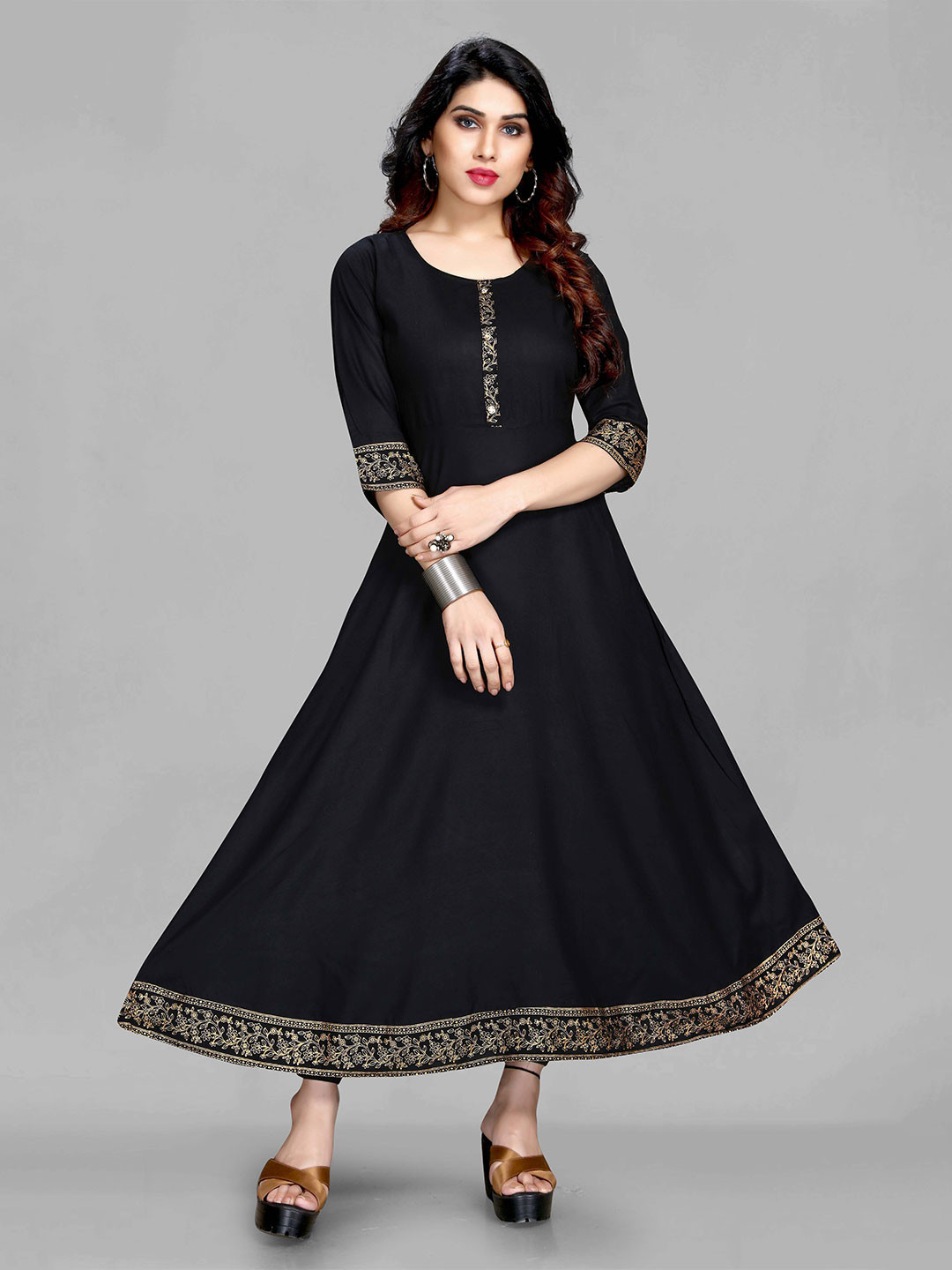 

Krimmple Women Embroidered Fit and Flare Ethnic Dresses, Black
