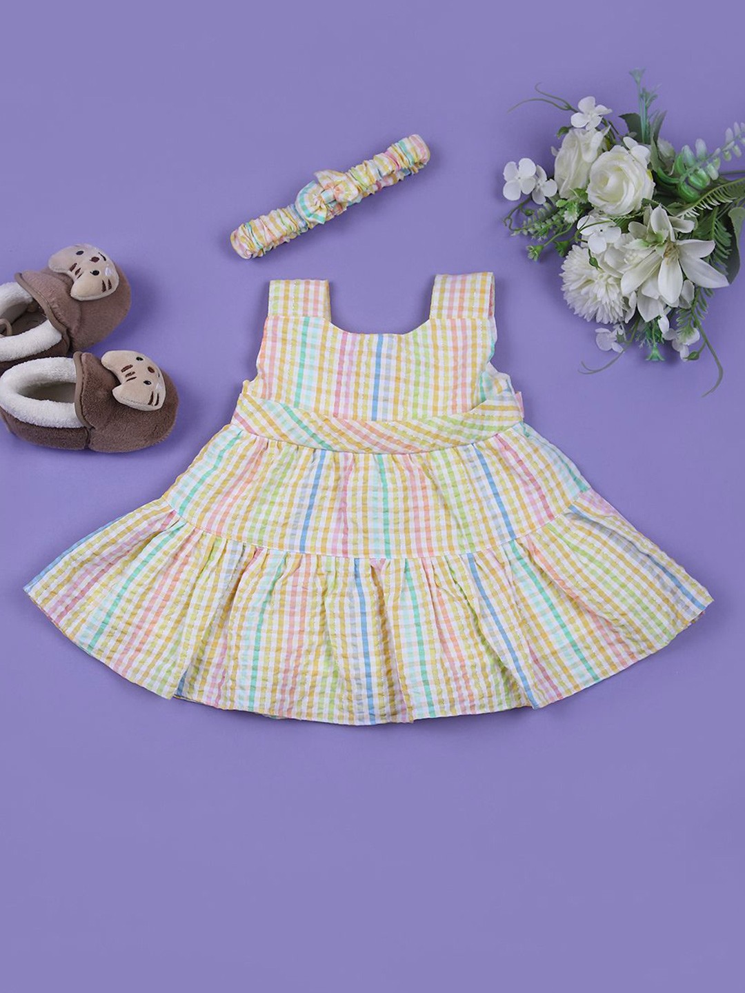 

V-Mart Girls Printed Cotton Fit & Flare Midi Dress, Yellow