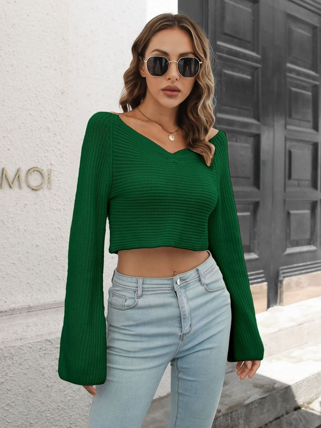 

Oh Rare Women Ribbed Crop Pullover Sweater, Green