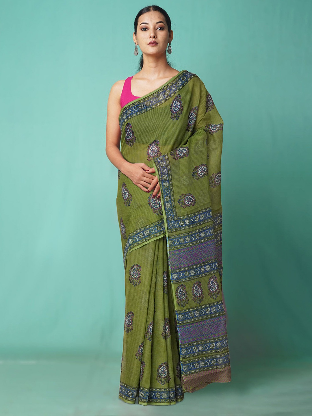 

Unnati Silks Ethnic Motifs Net Handloom Kota Saree, Green