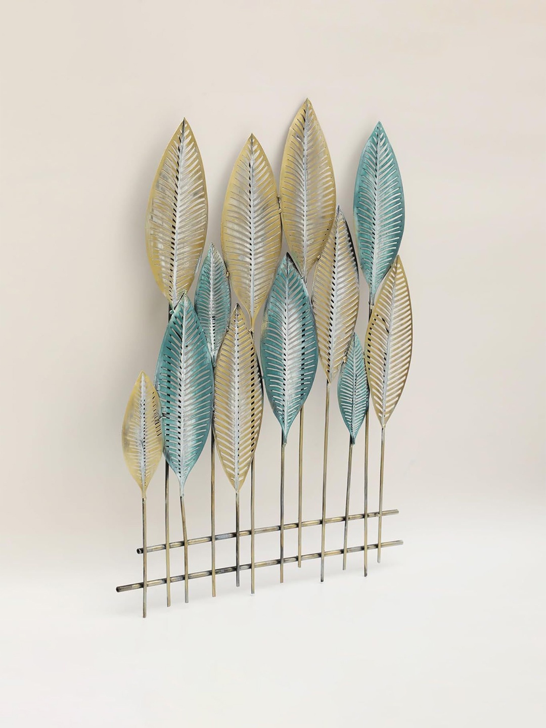

vedas Mystic Indiana Gold Toned Blue Textured Metal Yara Leaf Wall Decor