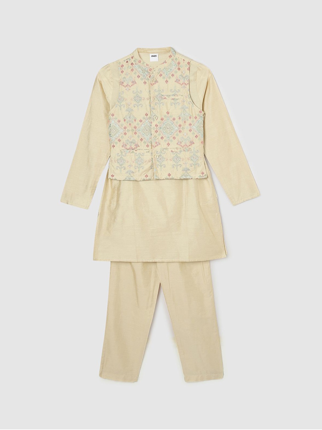 

max Embroidered Woven Nehru Jacket, Beige