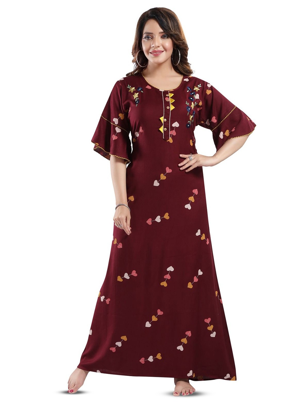 

Soulemo Women Maxi Nightdress, Maroon
