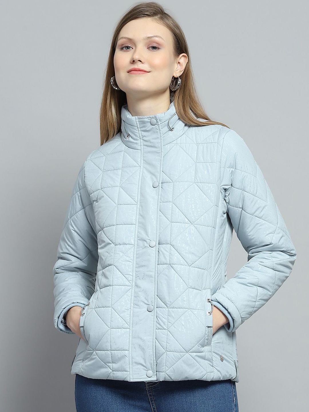 

Monte Carlo Women Solid Mock Collar Long Sleeves Lightweight Quilted Jacket, Blue
