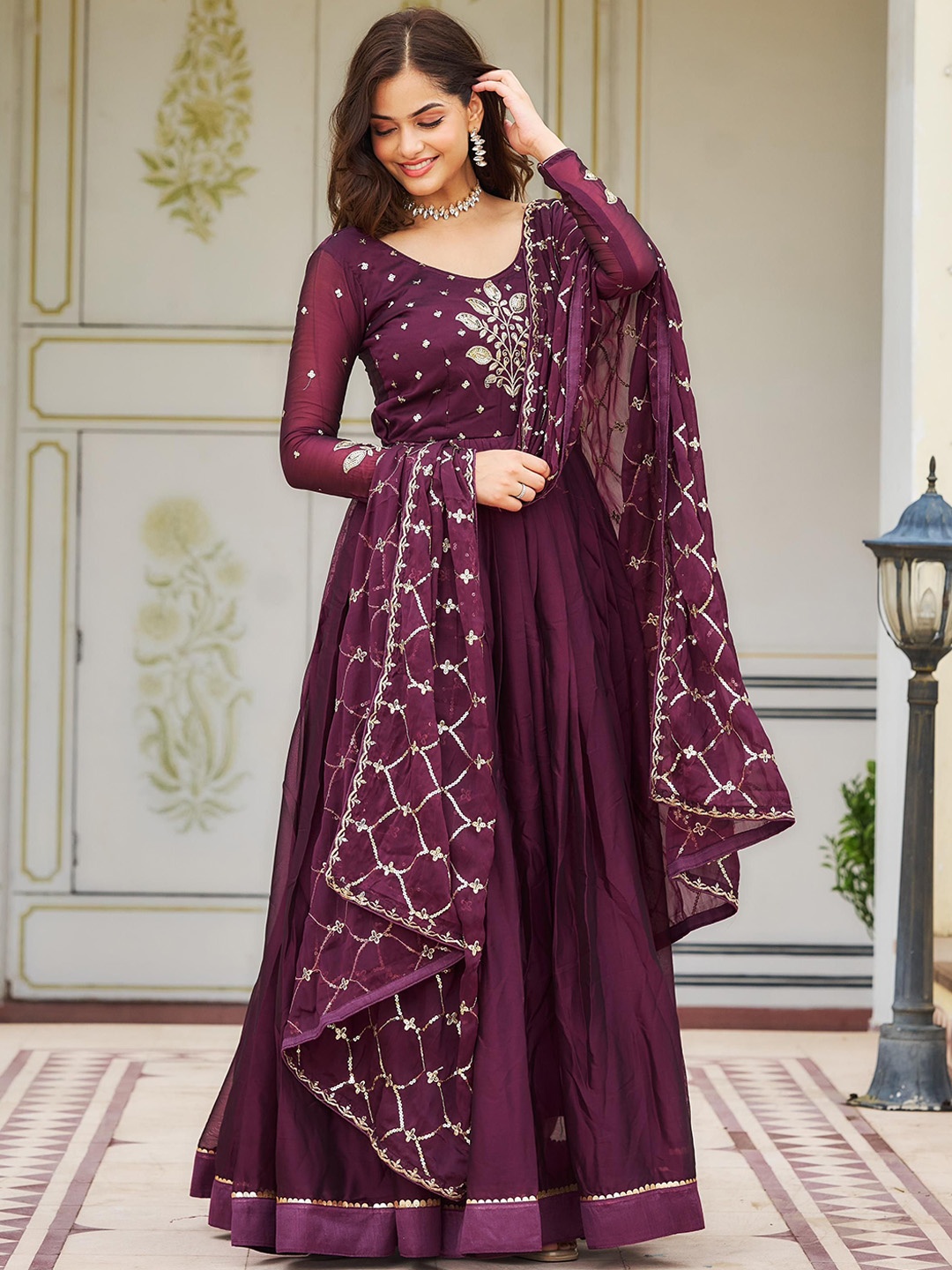 

KALINI Women Embroidery Rangoli Gown With Dupatta, Purple