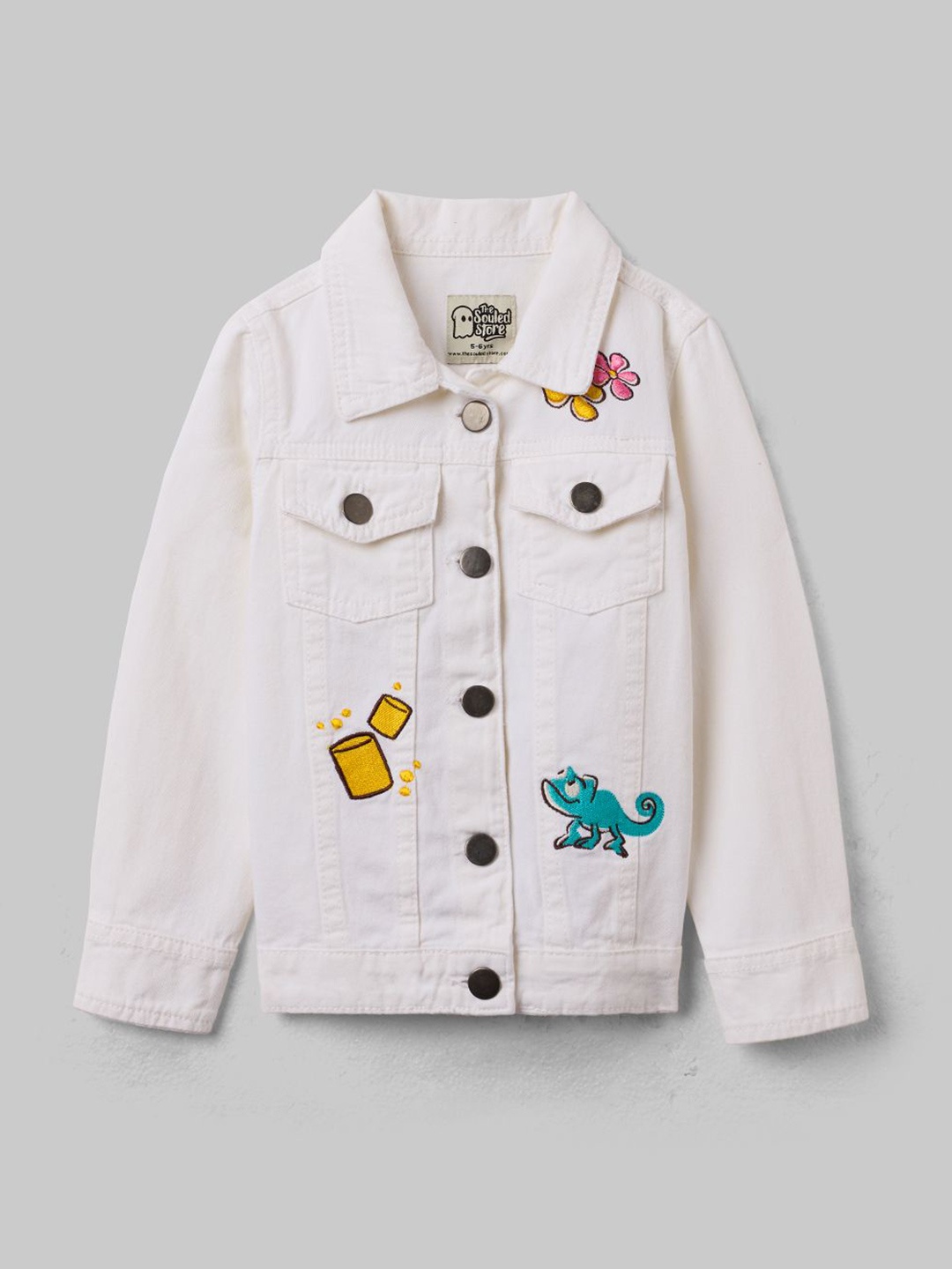 

The Souled Store Girls Lightweight Denim Jacket with Embroidered, White
