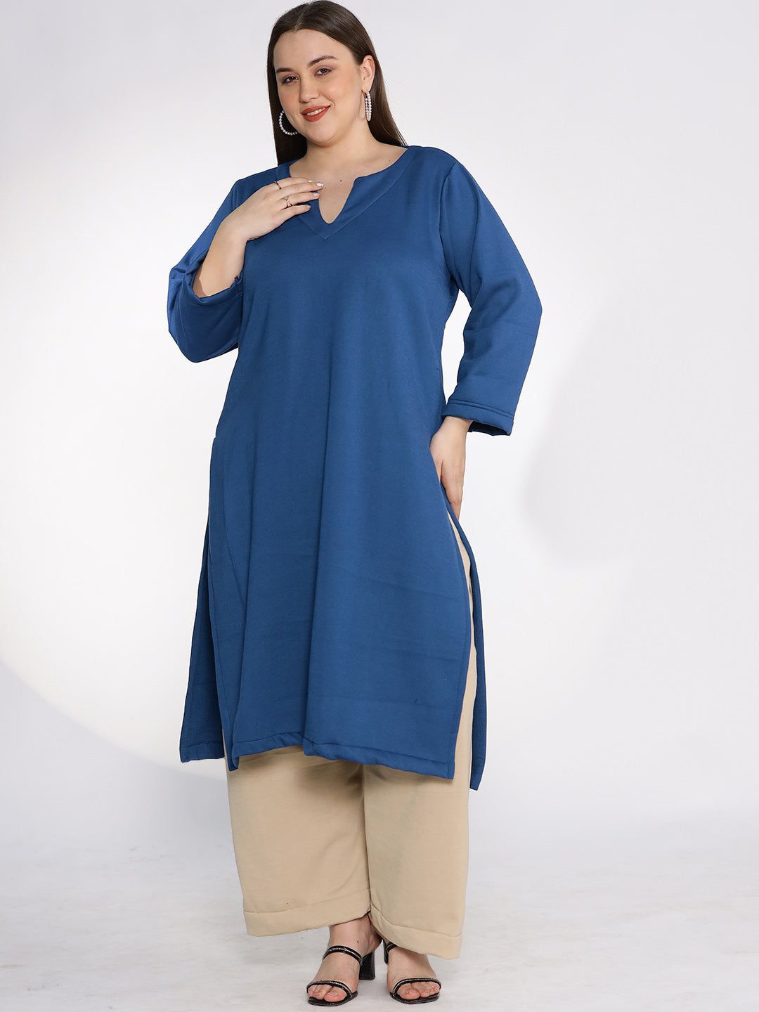 

LetsDressUp Notch Neck A-Line Kurta, Blue