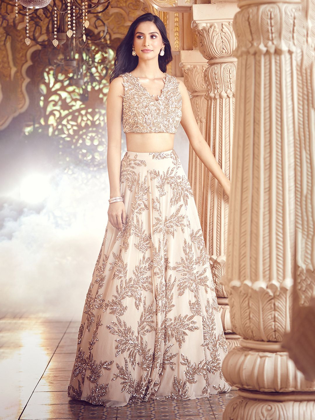 

Alaya Advani Embellished Sequinned Ready to Wear Lehenga & Blouse With Dupatta, Gold