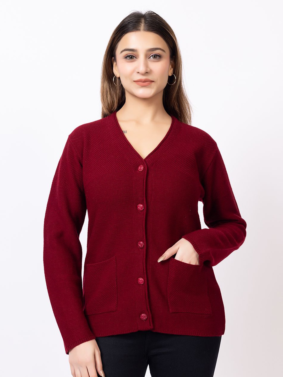 

TWENTY ME Women Chevron Cardigan, Maroon