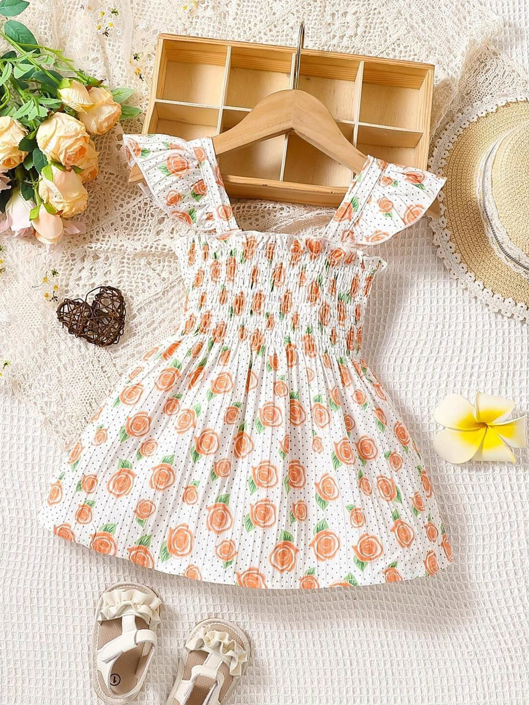 

YK Floral Print Flutter Sleeve Fit & Flare Dress, White