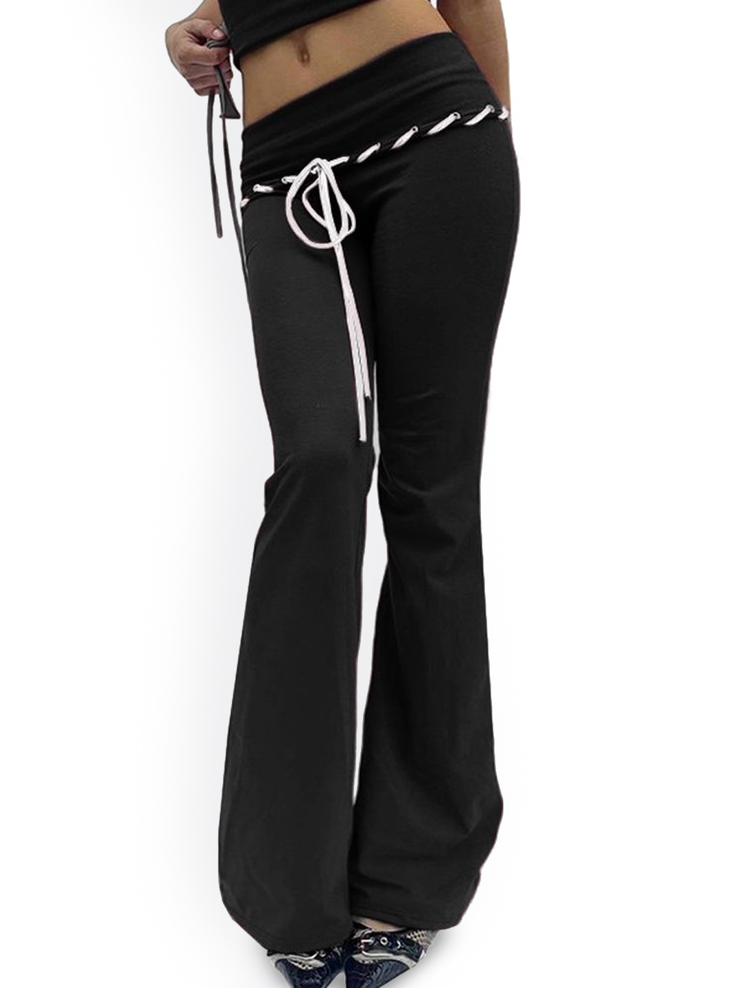 

LULU & SKY Women Flared Low-Rise Trousers, Black