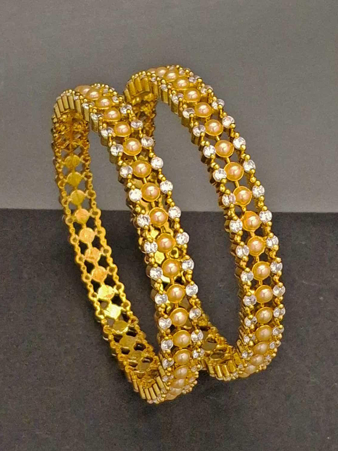 

Zevarly Set Of 2 Gold Plated American Diamond Studded Bangles