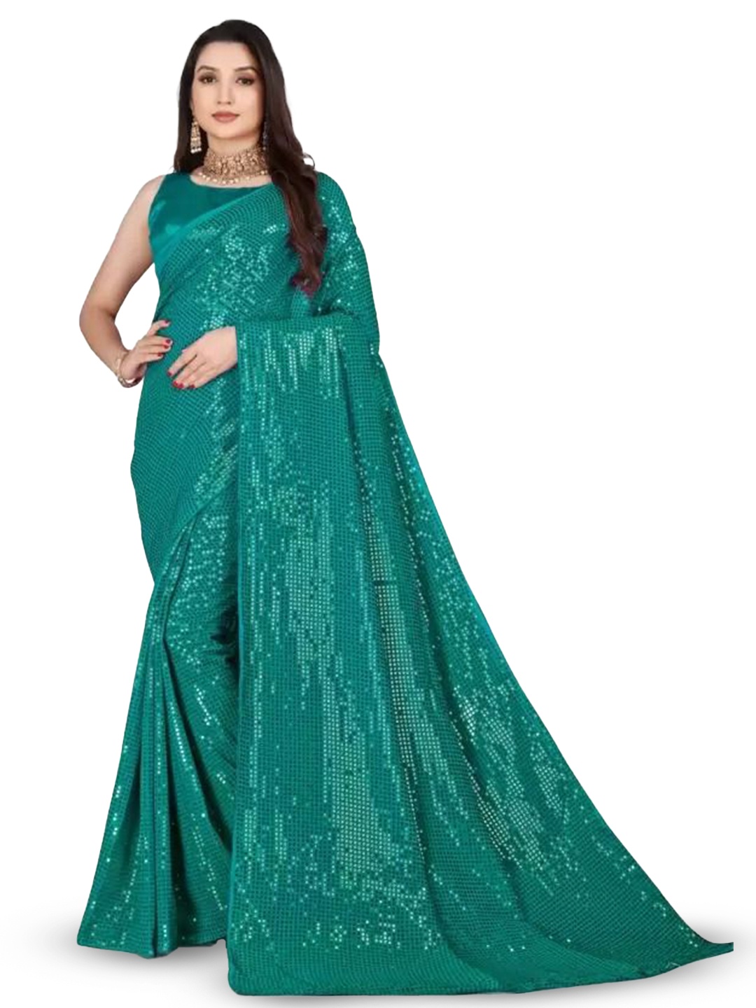 

Florence Embellished Sequinned Saree, Teal