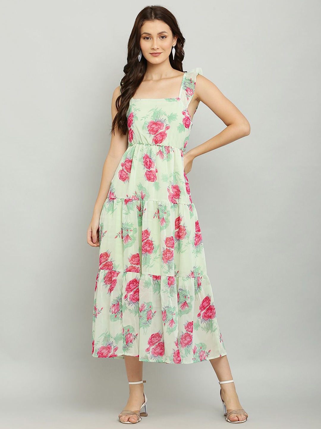 

SHAHVEER CREATION Women Floral Printed Fit & Flare Midi Dress, Green
