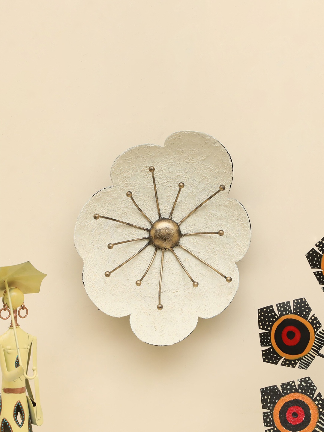

vedas Mystic Indiana White Textured Metal Soma Abstarct Flower Wall Decor
