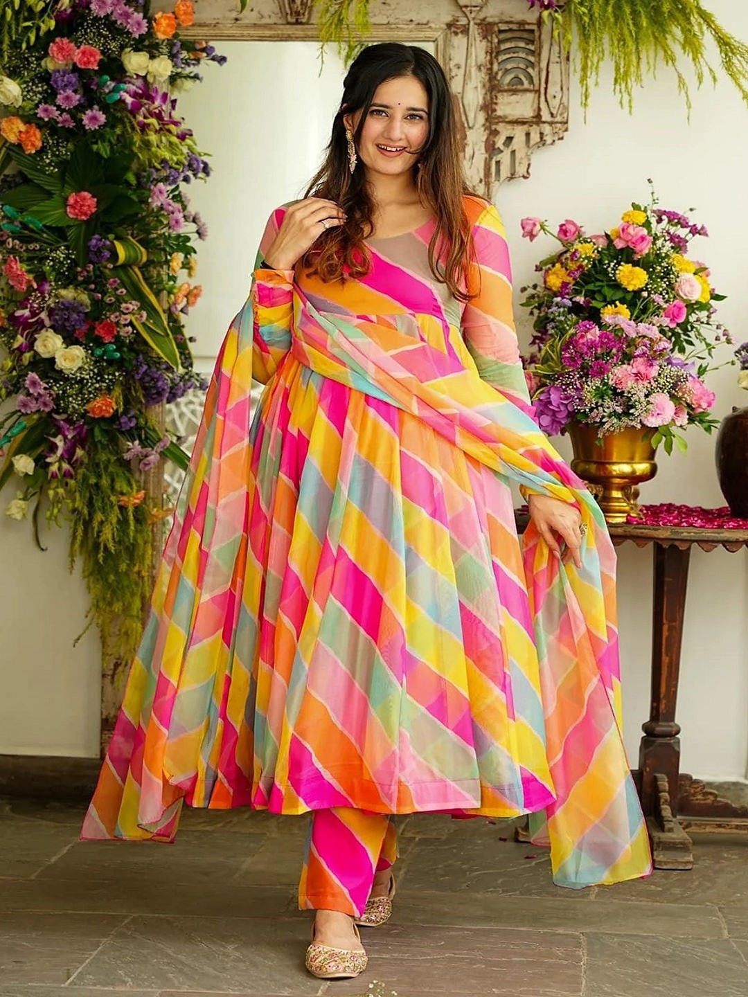 

A TO Z CART Women Printed Fit & Flare Maxi Dress, Pink