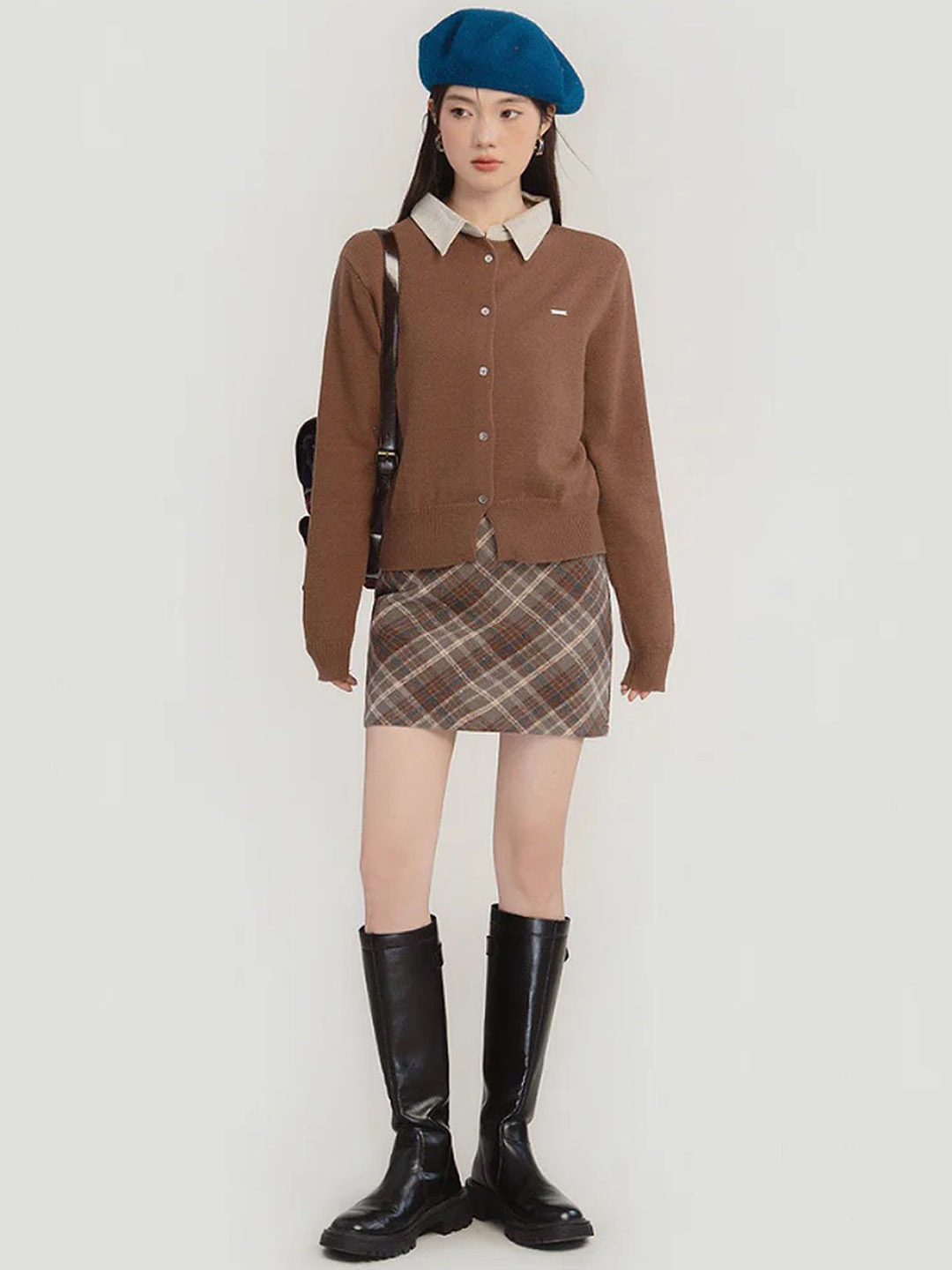 

LULU & SKY Checked Plaid A-Line Mini Skirt, Brown