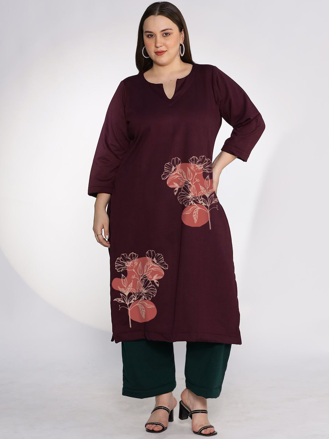 

LetsDressUp Floral Printed Straight Kurta, Burgundy