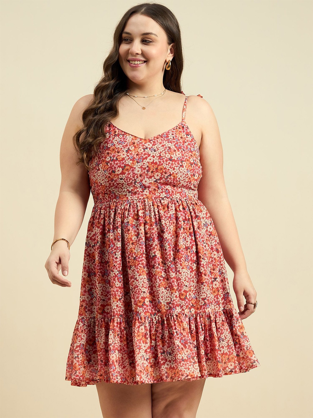 

all about you Plus Size Floral Printed Fit & Flare Dress, Red