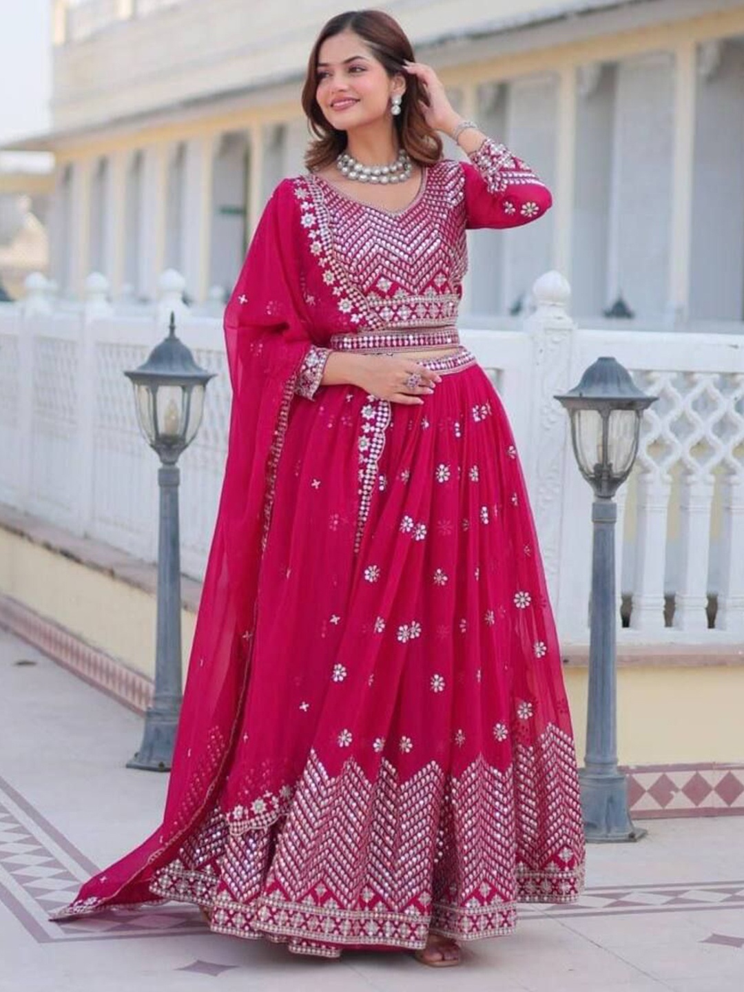 

KALINI Embroidered Sequinned Ready to Wear Lehenga & Blouse With Dupatta, Pink