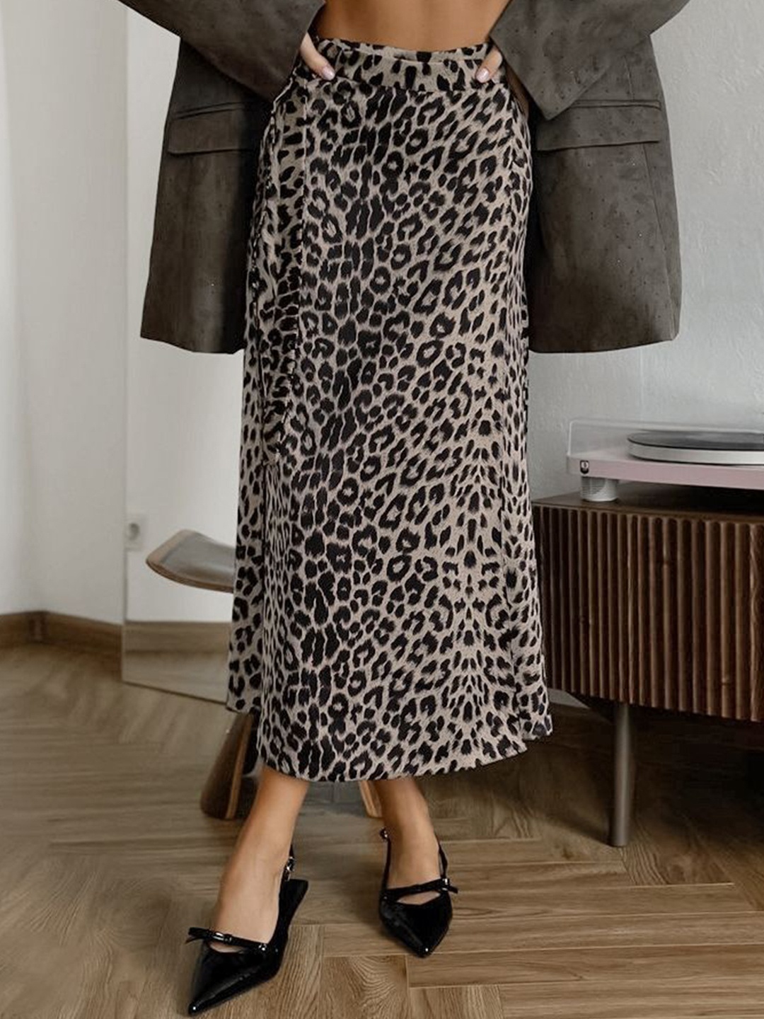 

LULU & SKY Animal Printed A-Line Maxi Wrap Skirt, Grey
