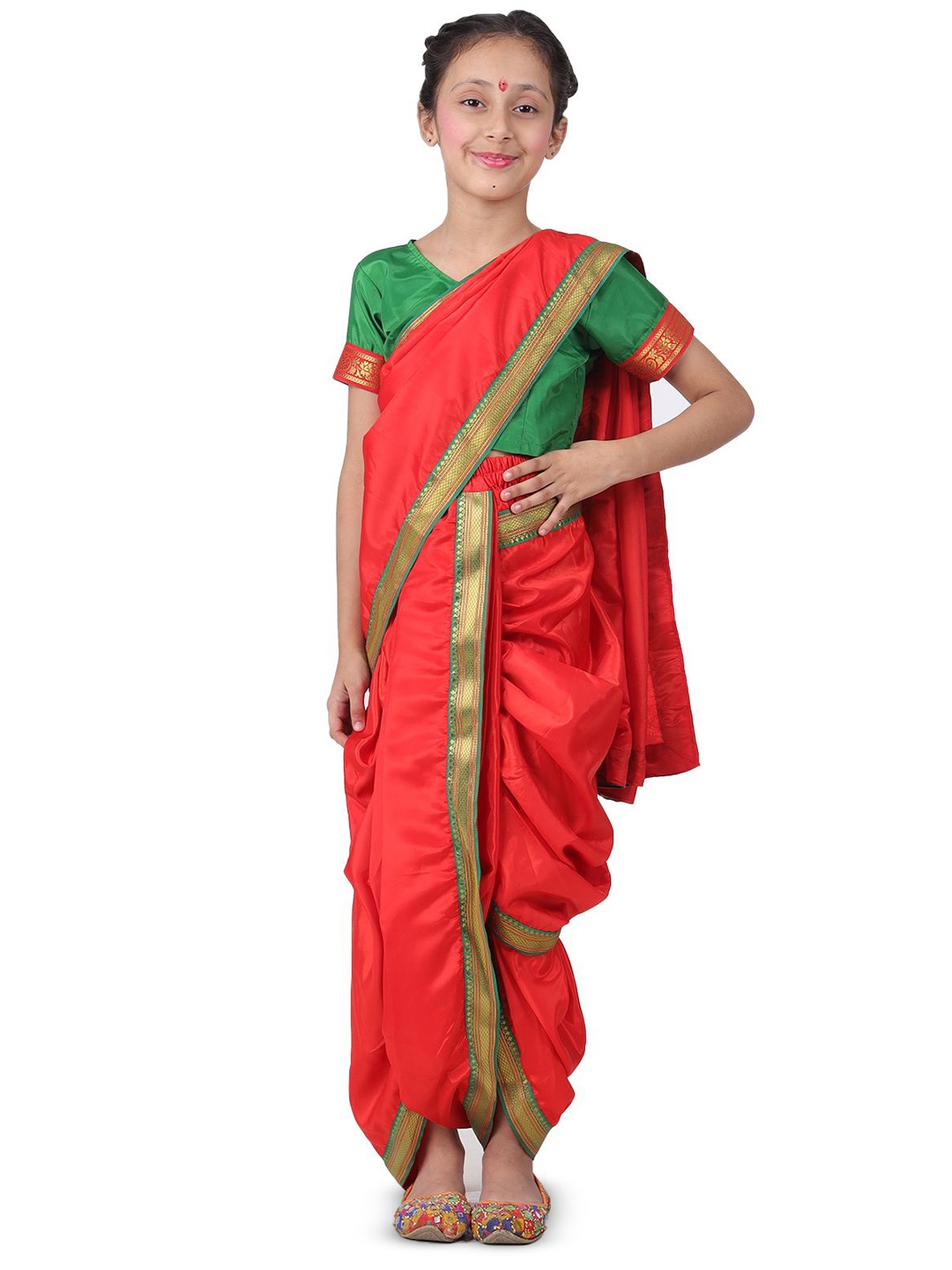 

itsmycostume Marathi Costume ready to wear Saree for Girls, Red