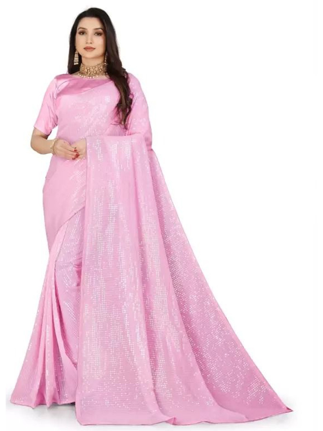 

Florence Women Embellished Sequinned Saree, Pink