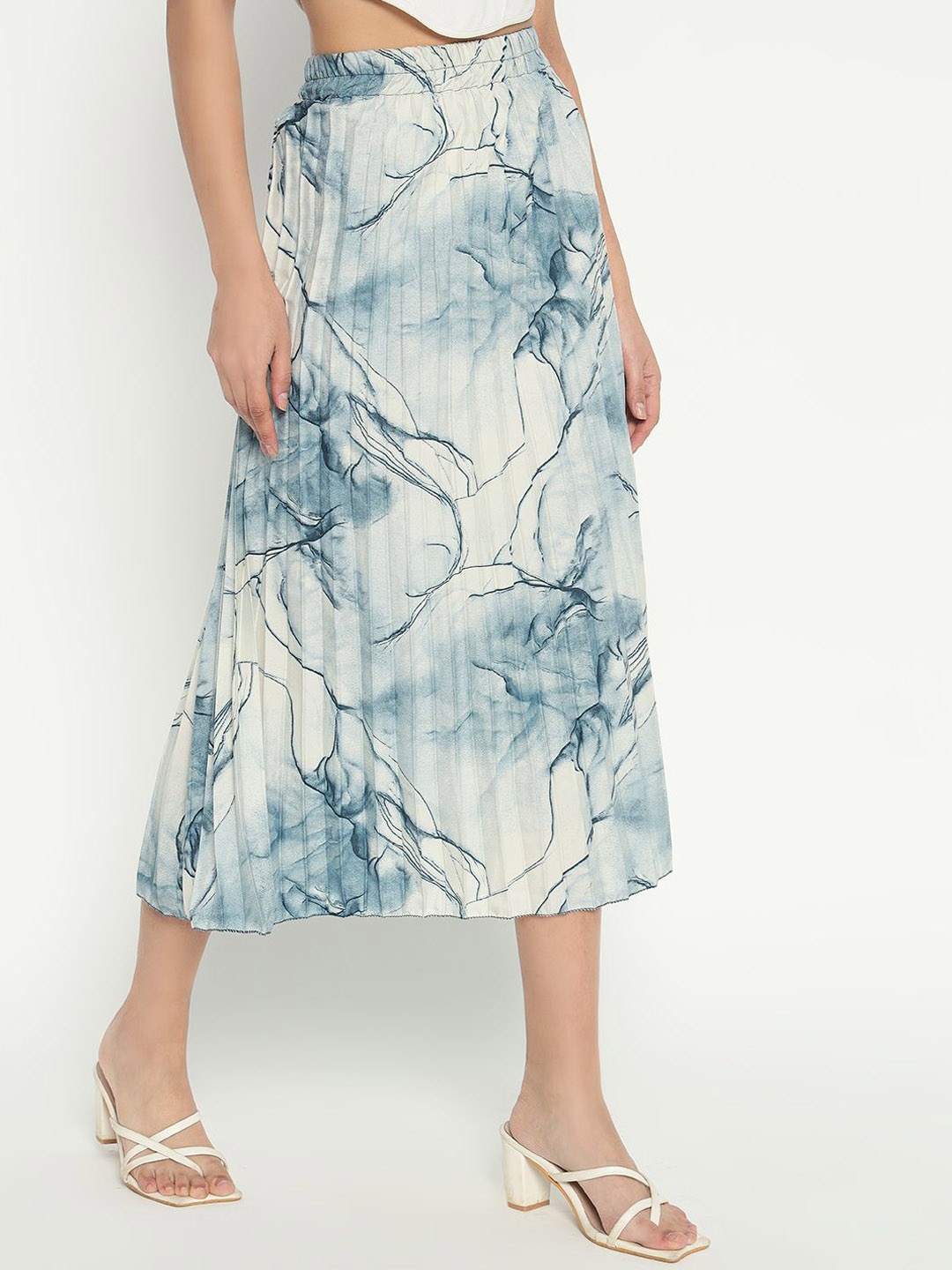 

Krunal Raiyani Women Printed Pleated Midi A-Line Skirt, White