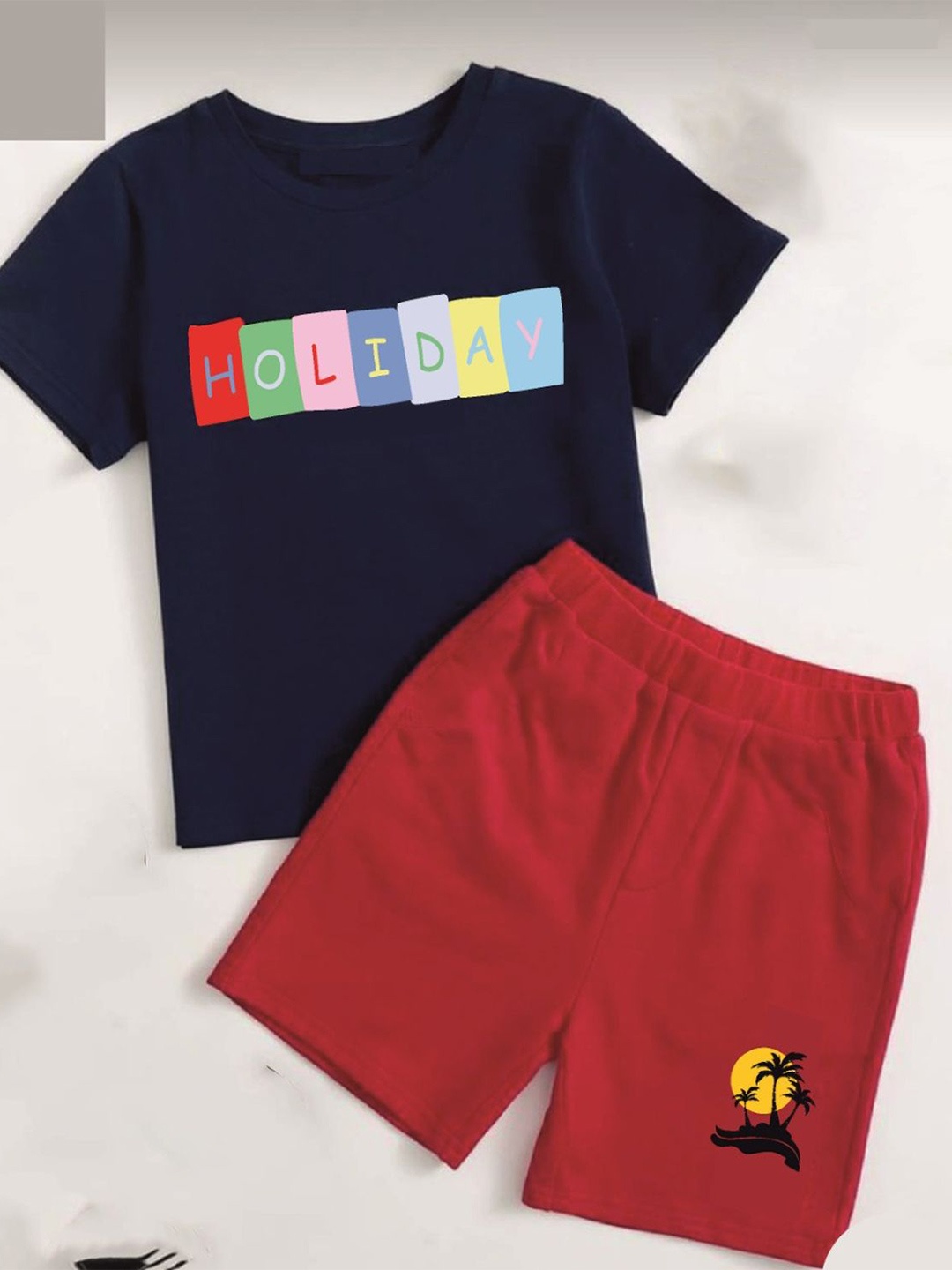 

BILLYBALL Kids Printed Round Neck Pure Cotton T-Shirt With Shorts, Red