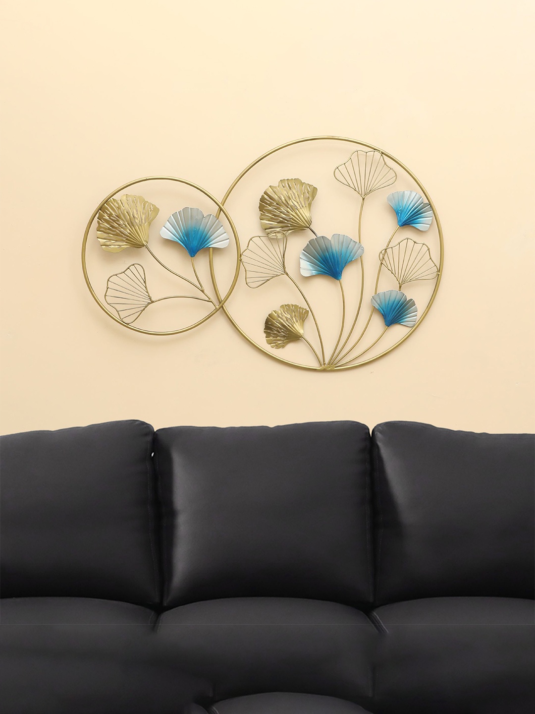 

vedas Mystic Indiana Gold Toned & Blue Textured Metal Ginko Leaf Wall Decor