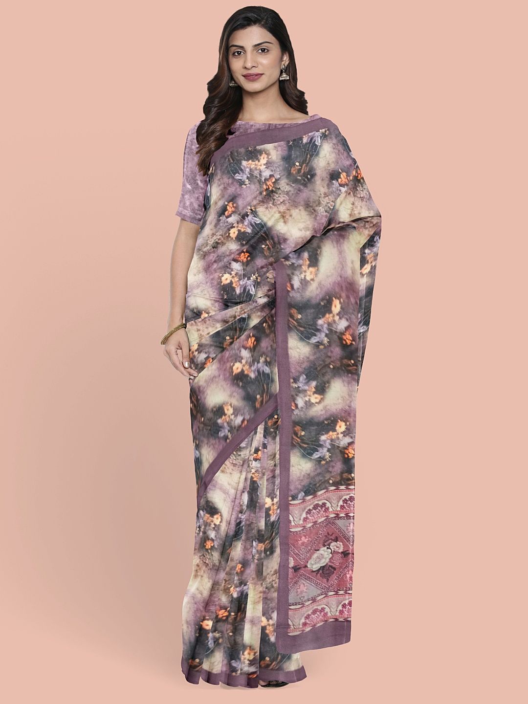 

Avyay Creation Floral Printed Saree, Purple