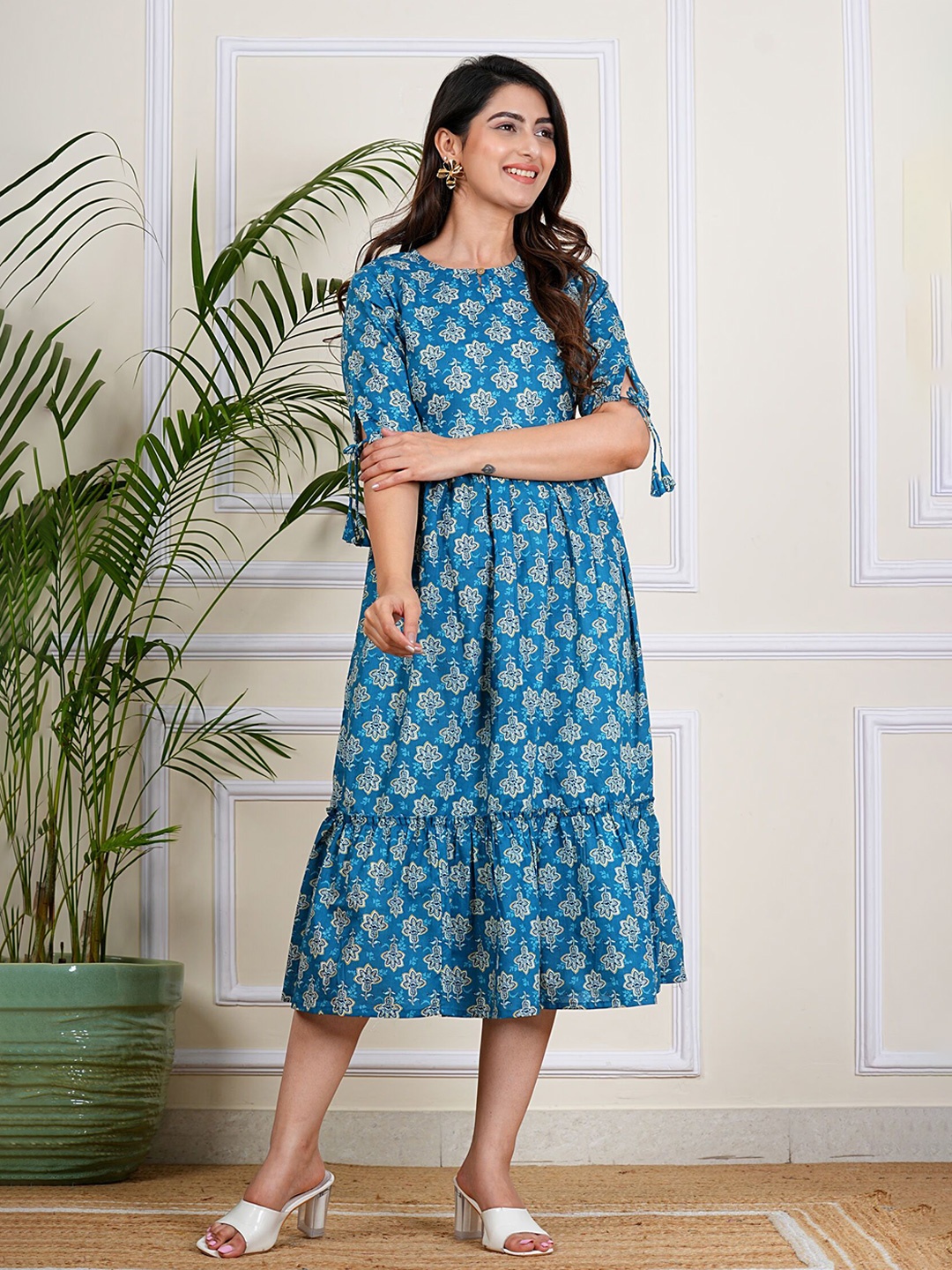 

SITA FASHION HUB Ethnic Motifs Printed Midi Dress, Blue