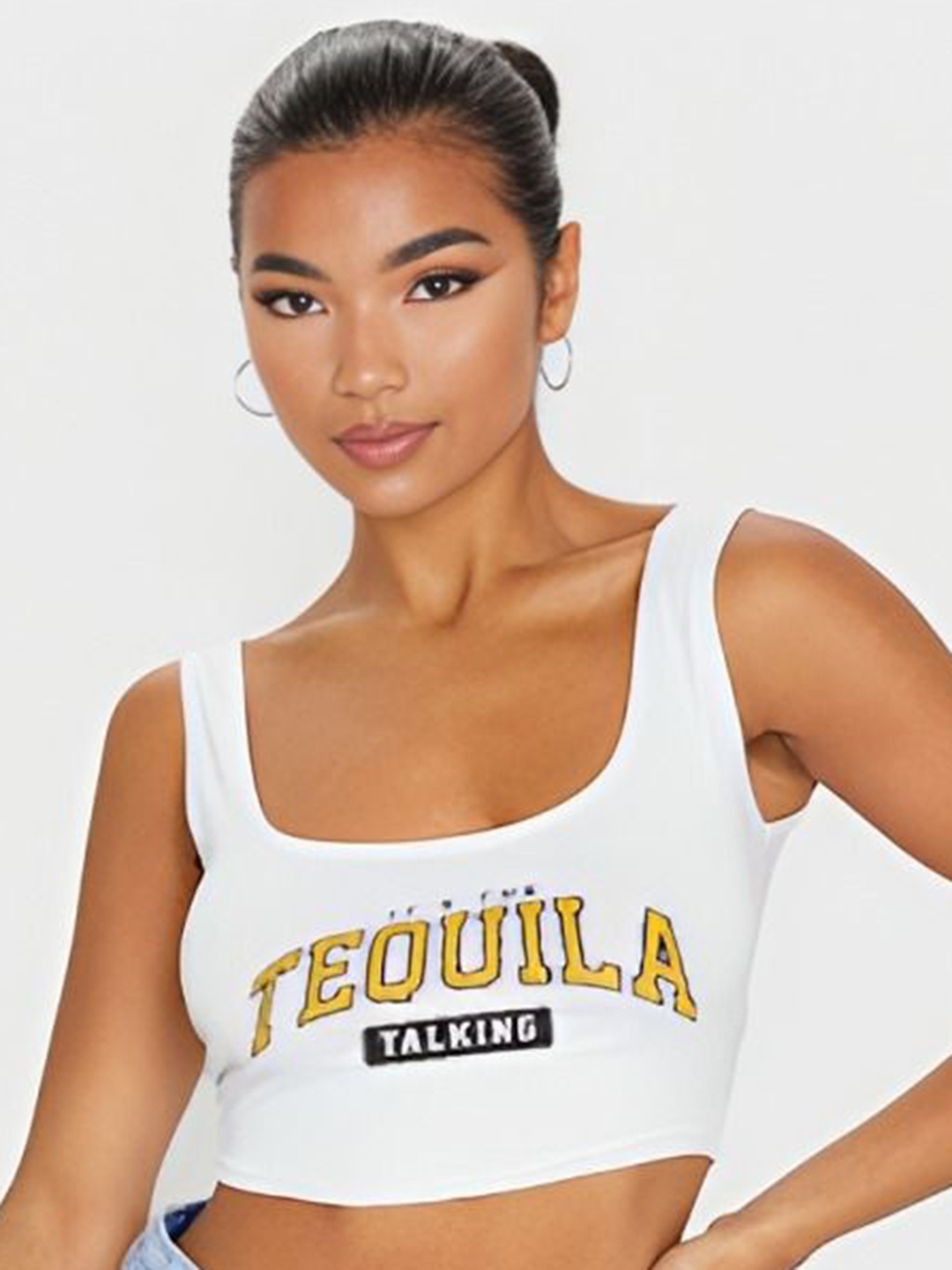 

sollobell Print Cotton Tank Crop Top, White