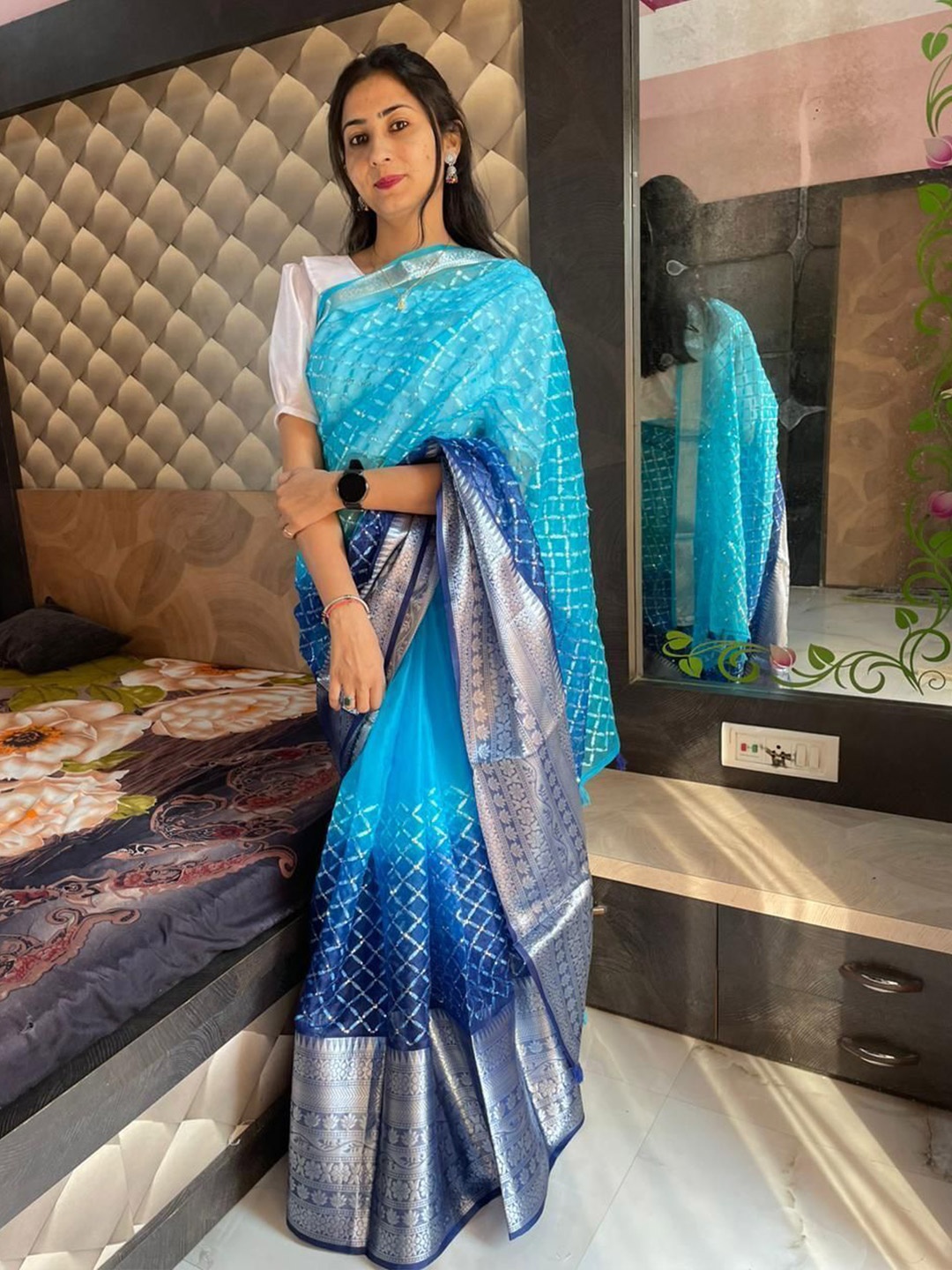 

Upalksh Woven Design Zari Organza Kota Saree, Blue