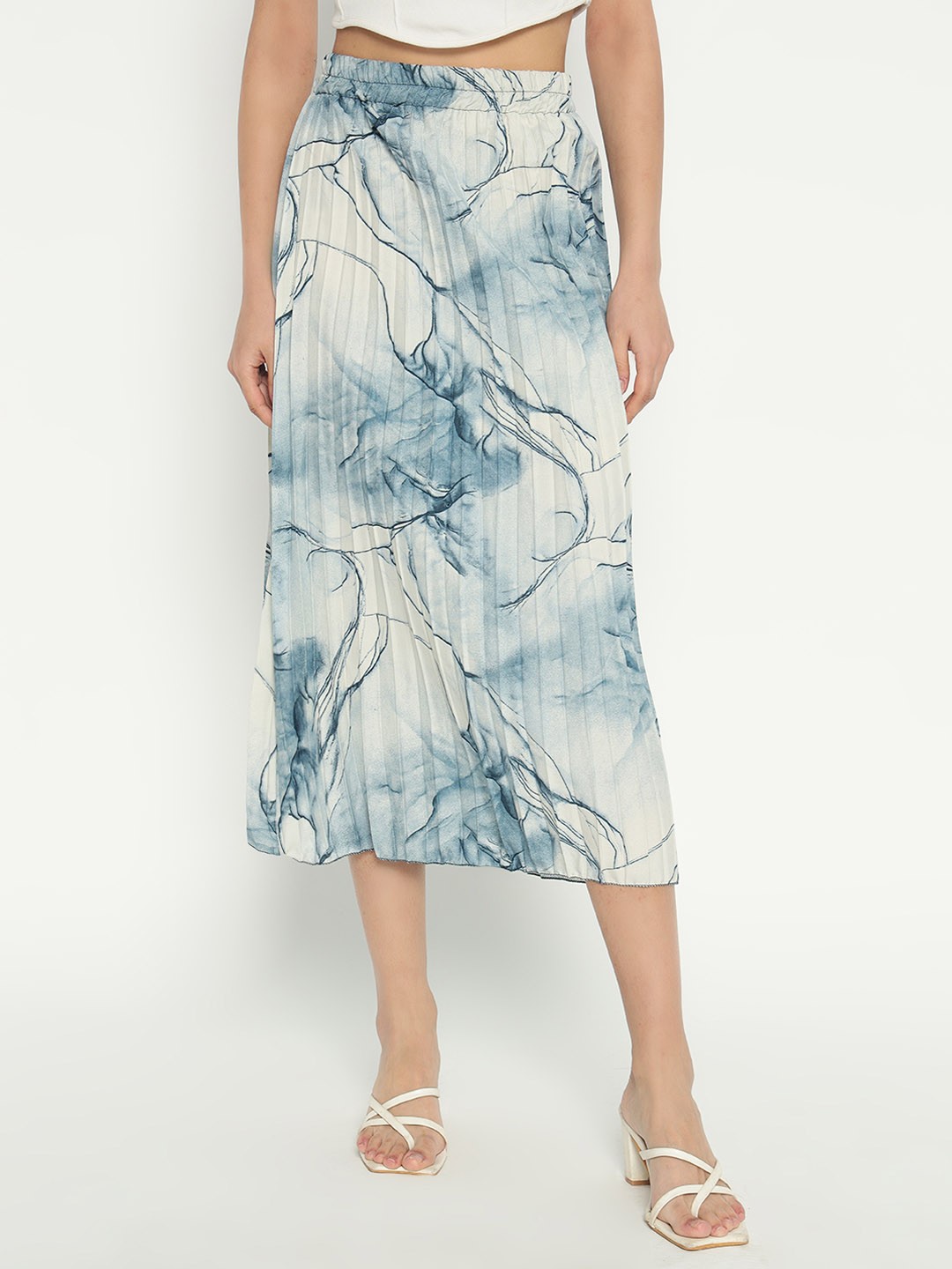 

Femvy Women Printed A-Line Midi Skirt, White