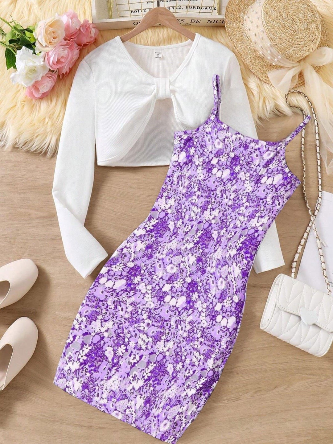 

BAESD Girls Printed A-Line Midi Dress, Purple