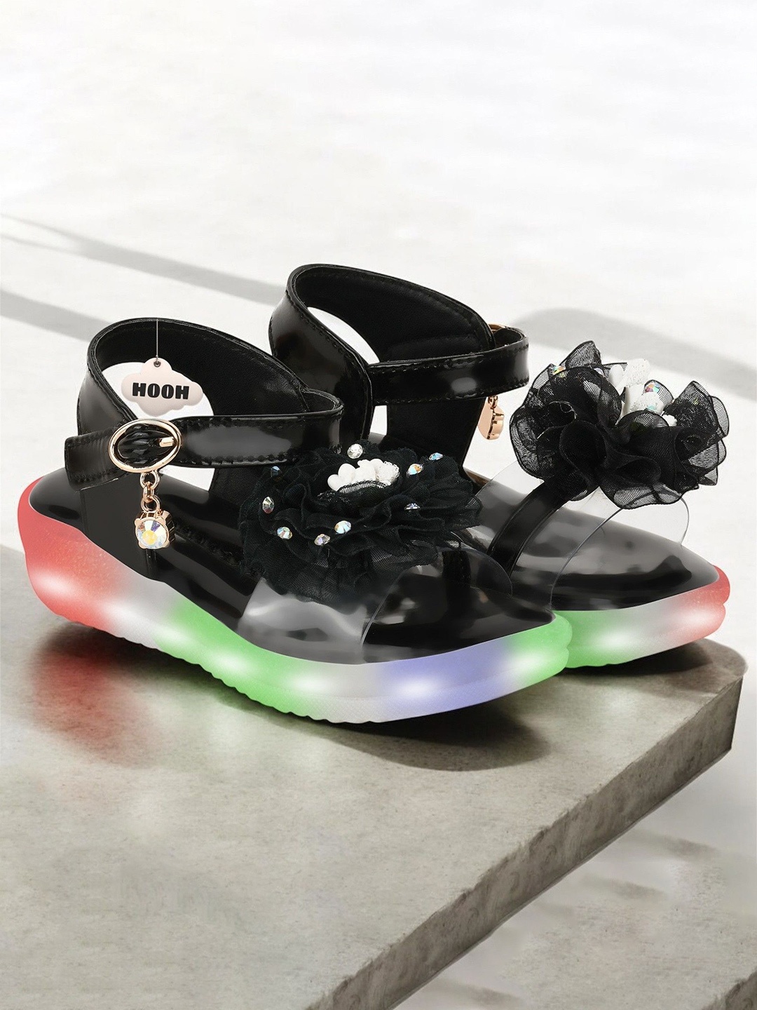 

HOOH Now Comfort in Fashion Girls Embellished LED Sandals, Black