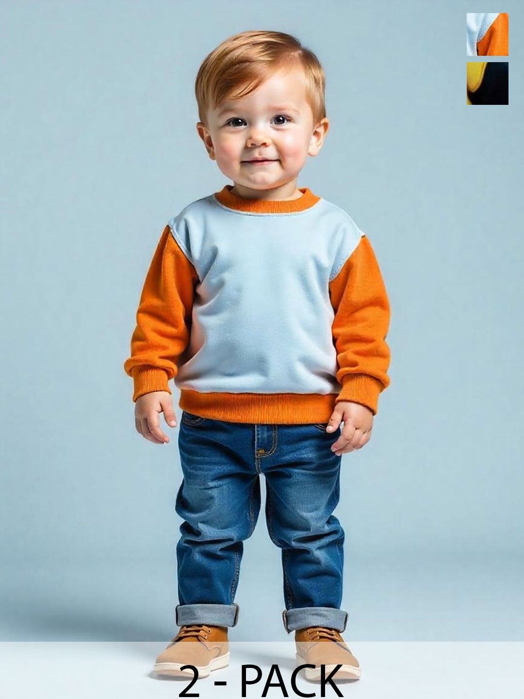 

BAESD Kids Pack Of 2 Colourblocked Cotton Sweatshirt, Blue