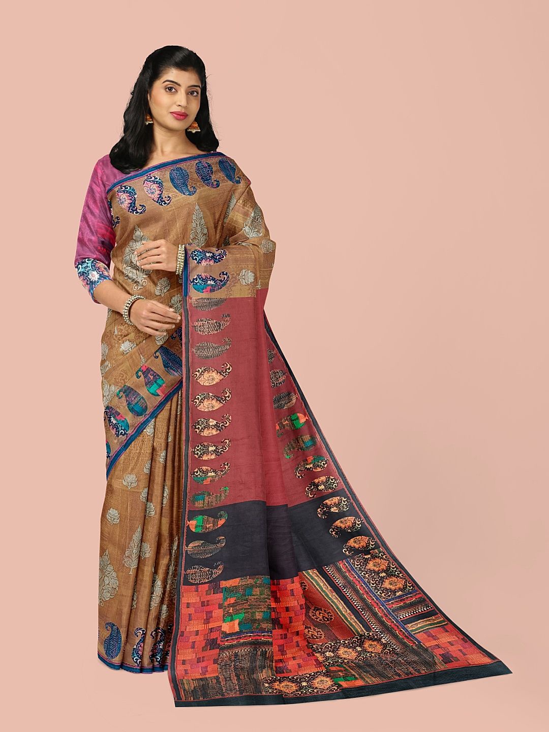 

Avyay Creation Ethnic Motifs Printed Saree, Brown