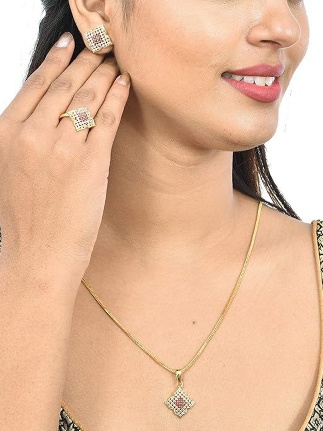 

Kezlin Gold-Plated American Diamond-Studded Jewellery Set
