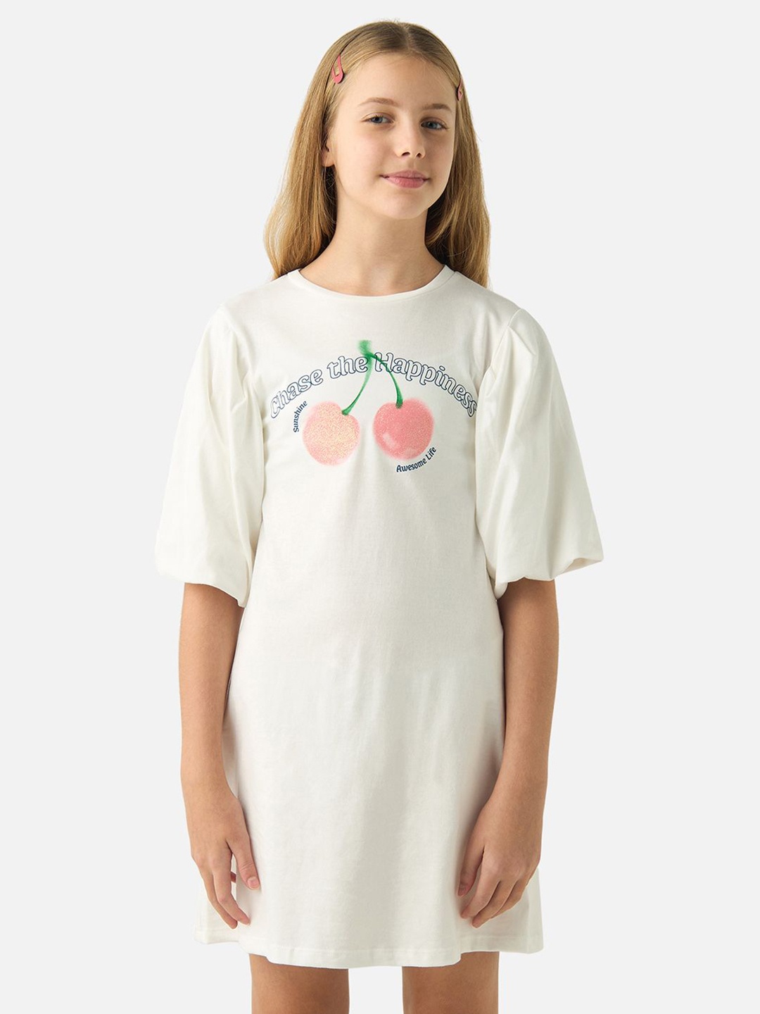 

Juniors by Babyshop Girls Cotton Printed T-shirt Dress, White