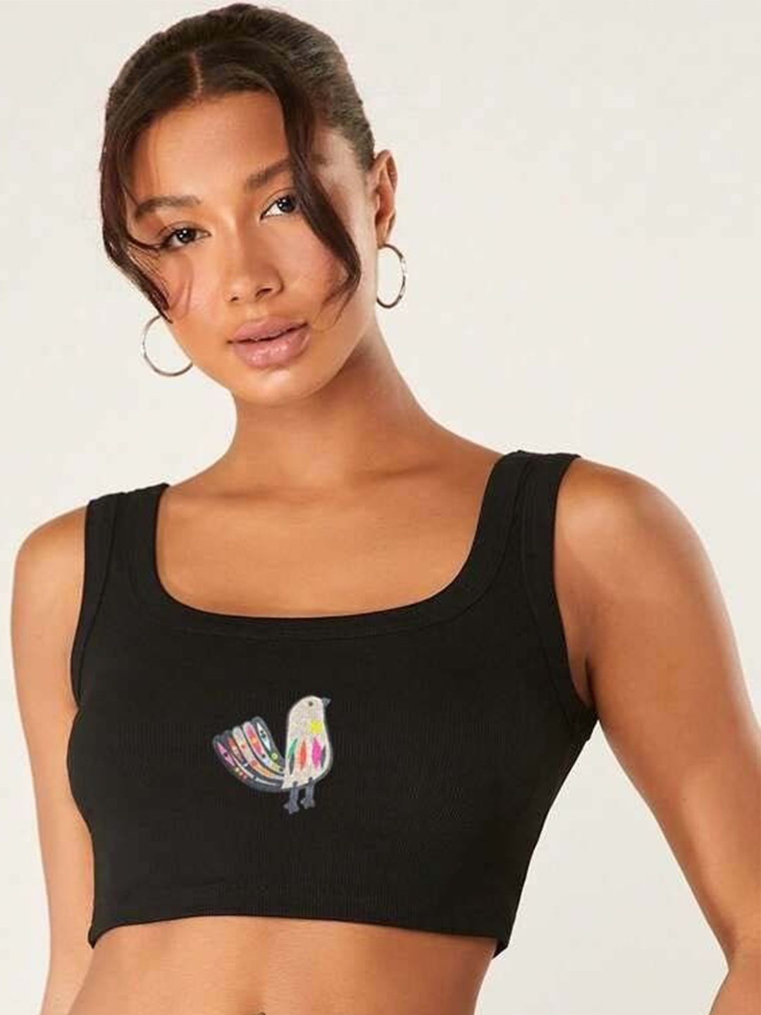 

sollobell Print Cotton Crop Top, Black
