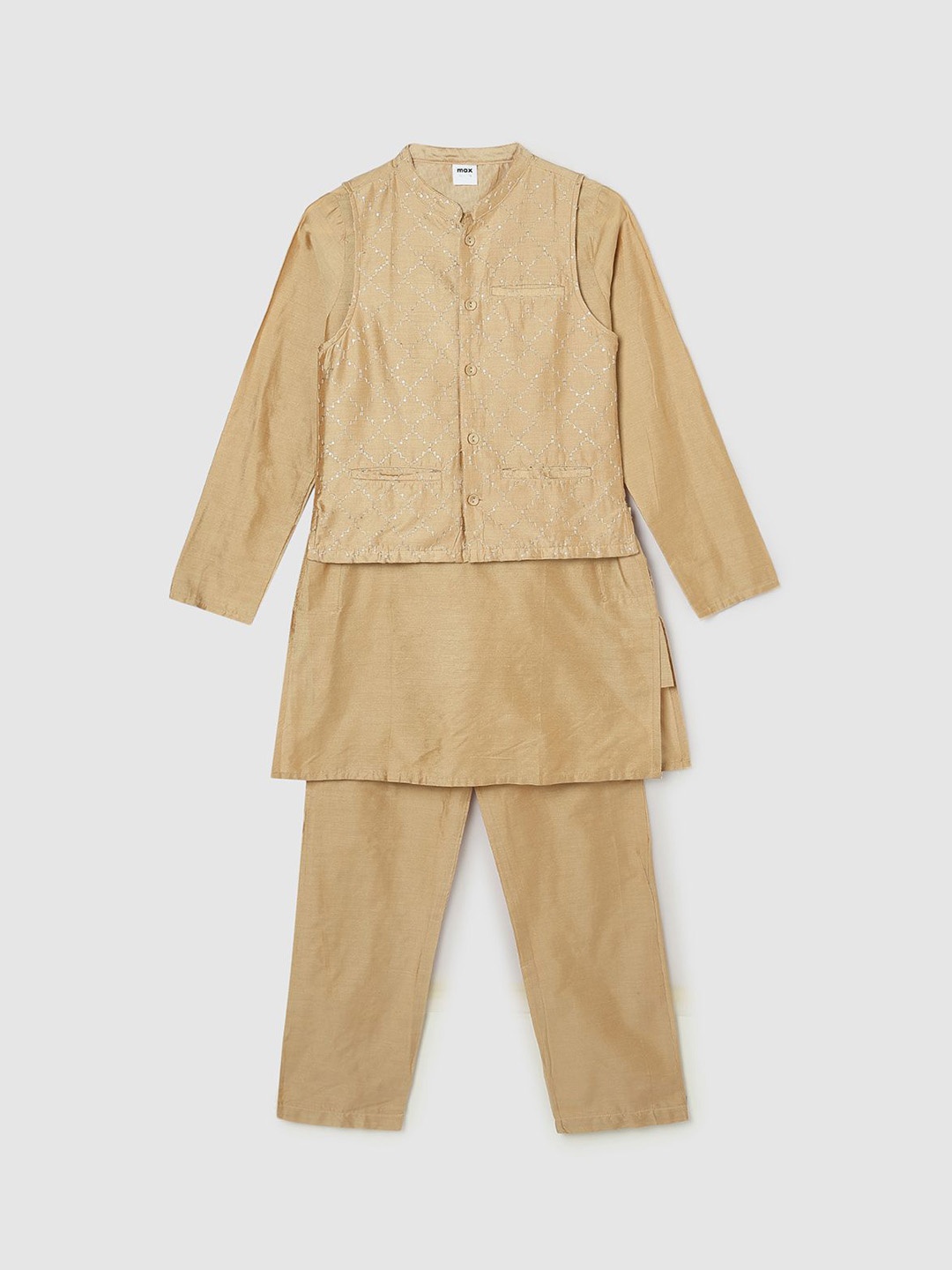 

max Embroidered Woven Nehru Jacket, Beige