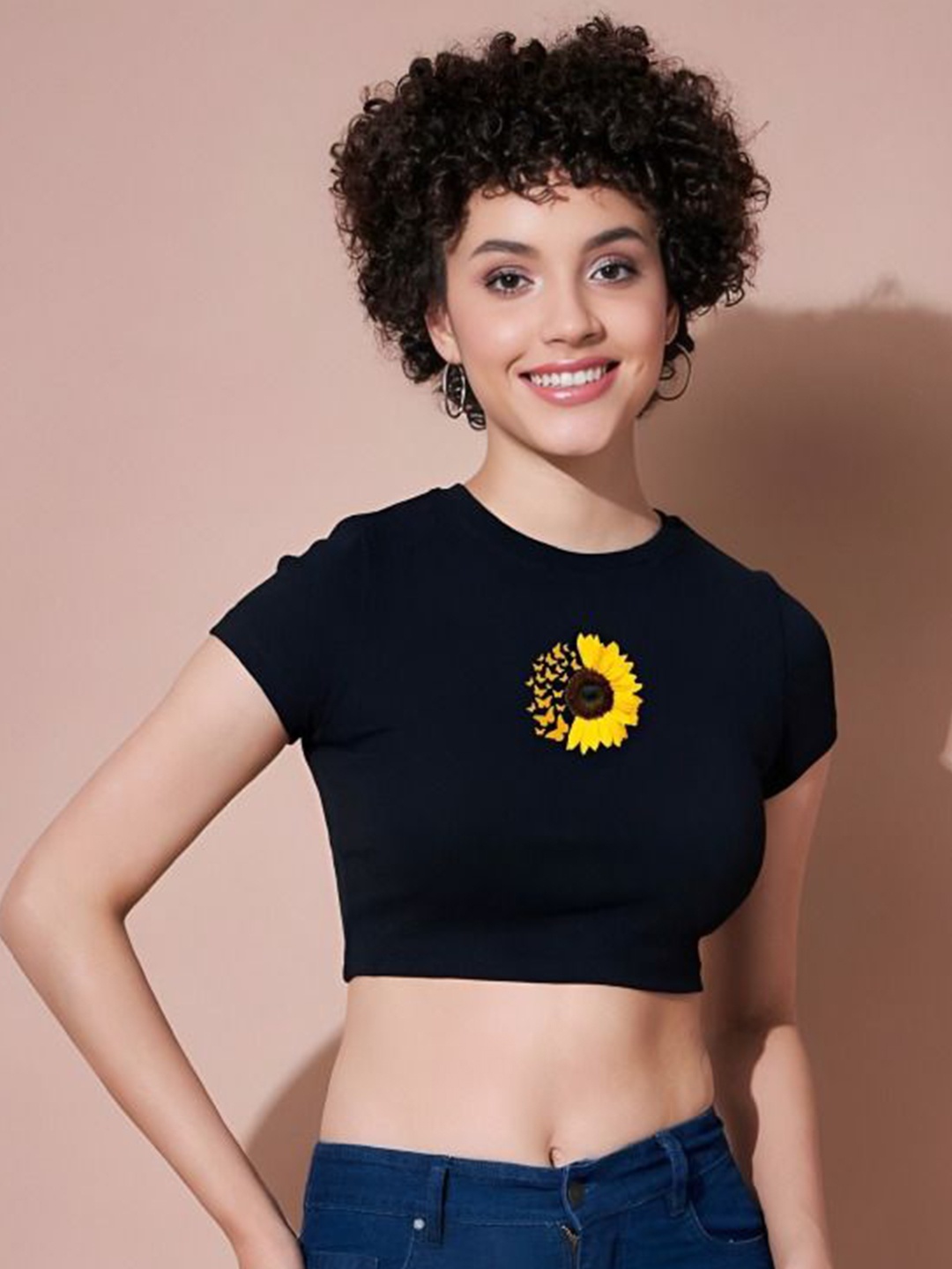 

sollobell Floral Print Cotton Tank Crop Top, Black