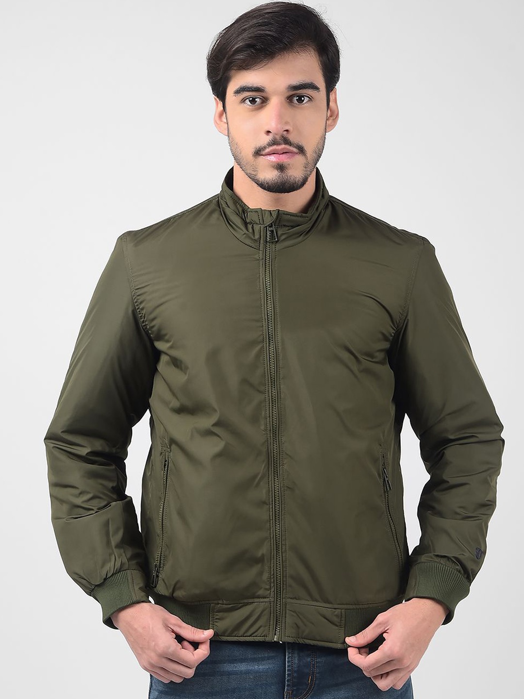 

Numero Uno Men Mock Collar Solid Casual Lightweight Bomber Jacket, Olive