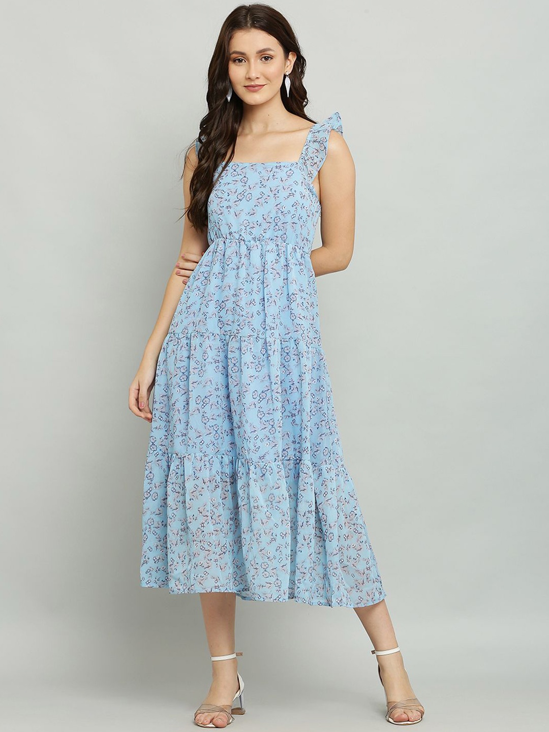

SHAHVEER CREATION Women Floral Printed Fit & Flare Midi Dress, Blue