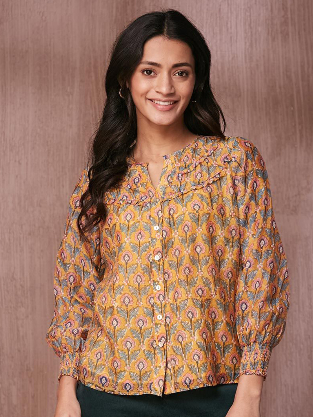 

Fabindia Women Printed Cotton Top, Orange