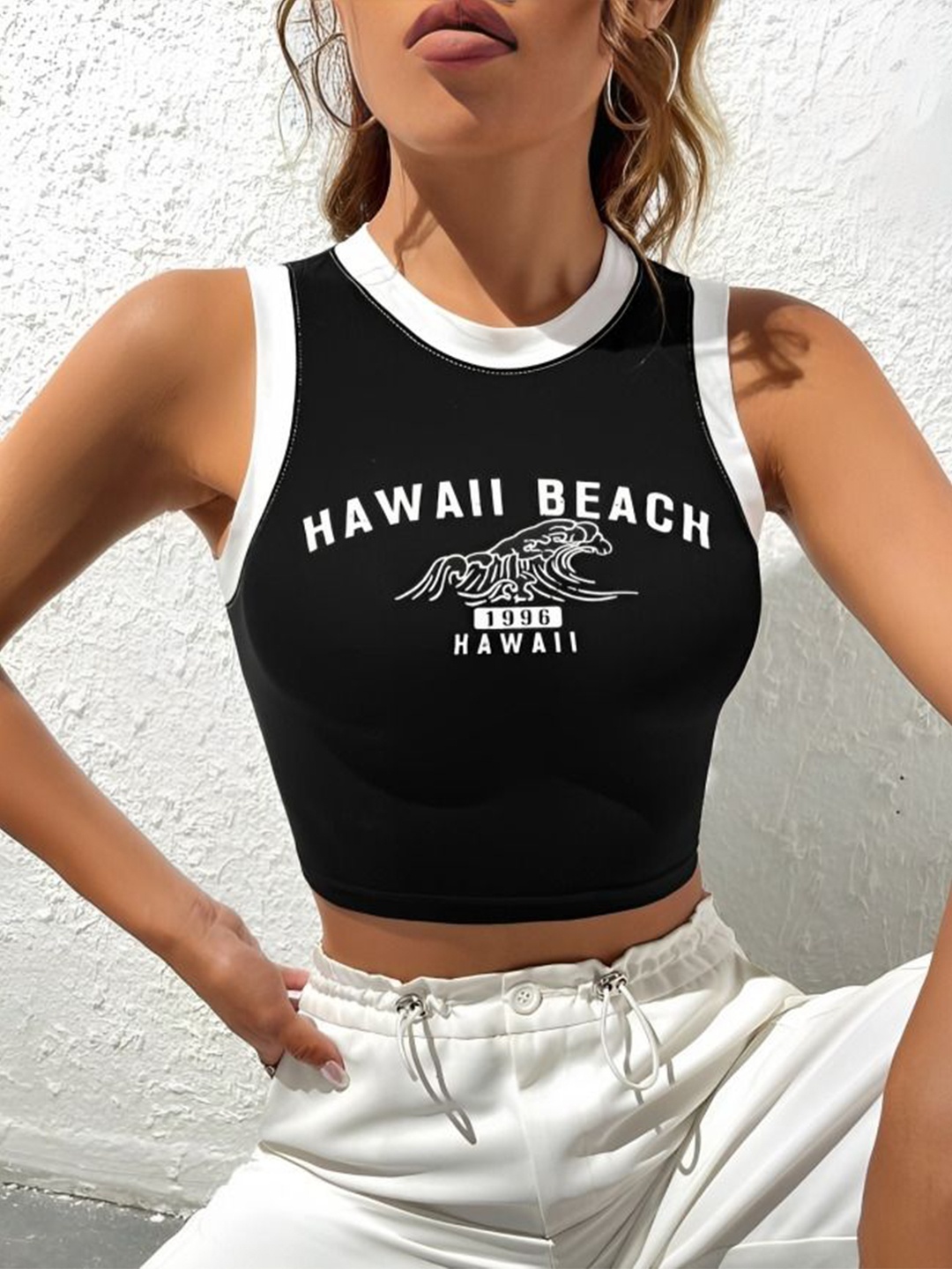 

sollobell Print Cotton Tank Crop Top, Black