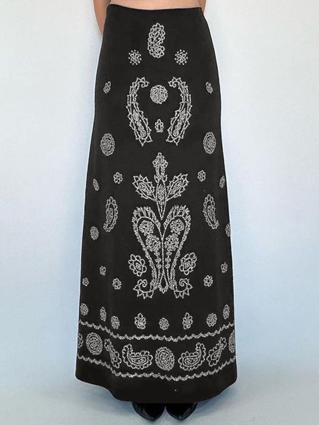 

LULU & SKY Ethnic Printed A-Line Maxi Skirt, Black