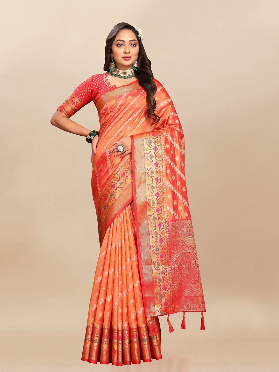 

Upalksh Woven Design Zari Banarasi Saree, Orange